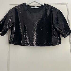 The Frankie Shop Short, Boxy, Black Top with payettes. Never Worn